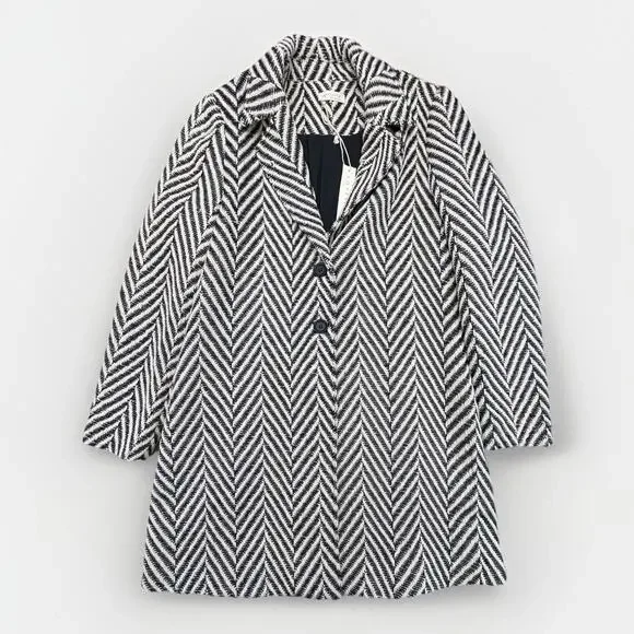 Lovestitch Cream Black Chevron Coat Large L NWT New - Picture 1 of 10